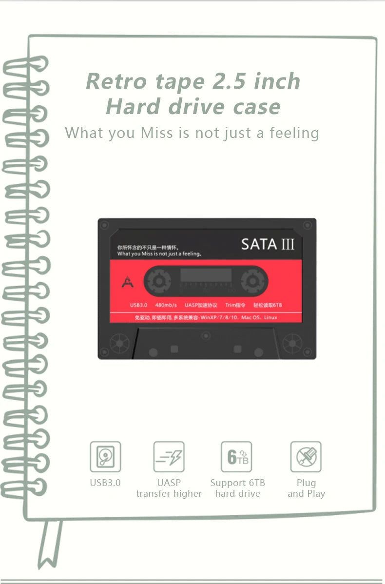 Carcasa Externa UTHAI T46 USB 3.0 SATA (5Gbps, UASP) para Disco Duro HDD/SSD 2.5" Cinta para PC/Notebook