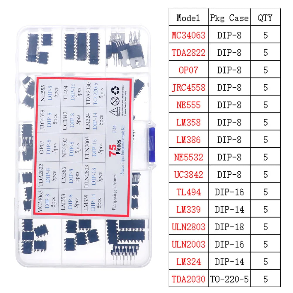 Kit Surtido Chips IC Lógica CMOS (Series 4000/4500/74HC/74LS) con Zócalos