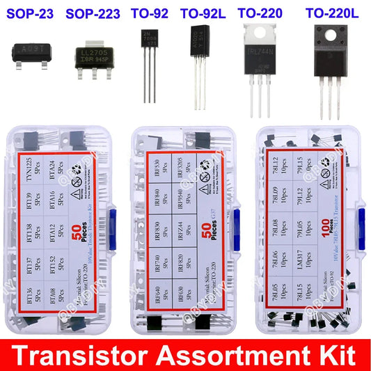 Kit Surtido Componentes Electrónicos DIY (Transistores, MOSFET, Tiristor, Regulador) DIP/SMD