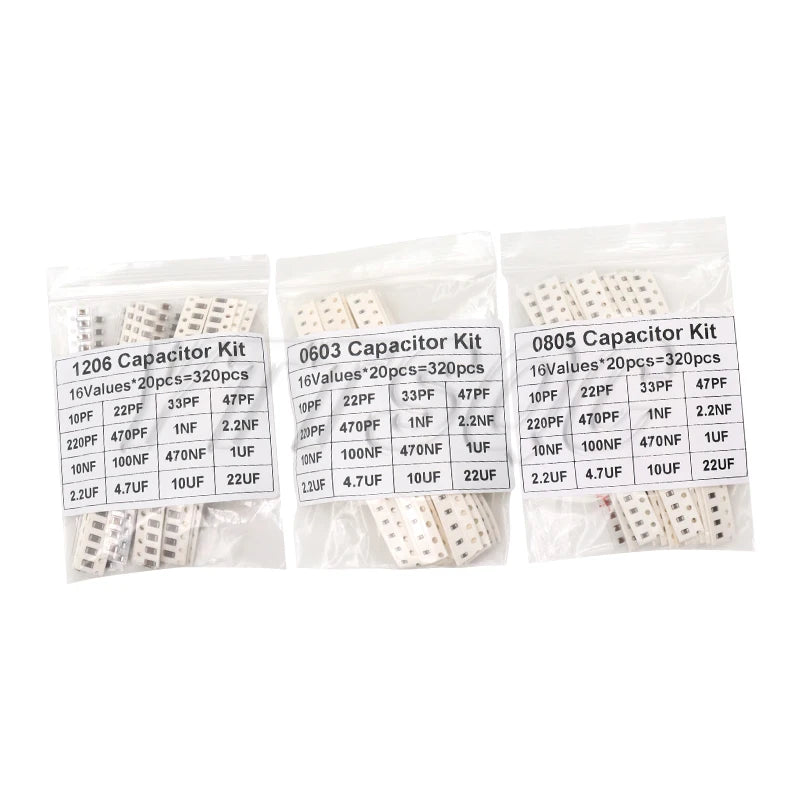 Kit Surtido Capacitores Cerámicos SMD (1pF-10uF, 36 Valores, 0603/0805/1206)