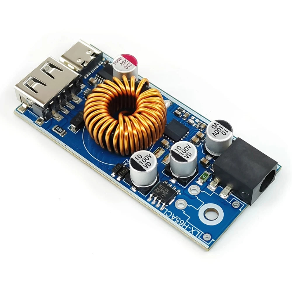 Módulo Adaptador Carga Rápida Doble USB (USB-A QC3.0 + USB-C PD) 65W DC 12V-96V Step-Down Apple/Huawei SCP/FCP