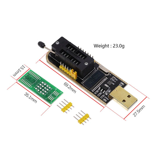 Kit Programador USB CH341 24/25 Series EEPROM Flash BIOS + Clip Test SOIC8/SOP8