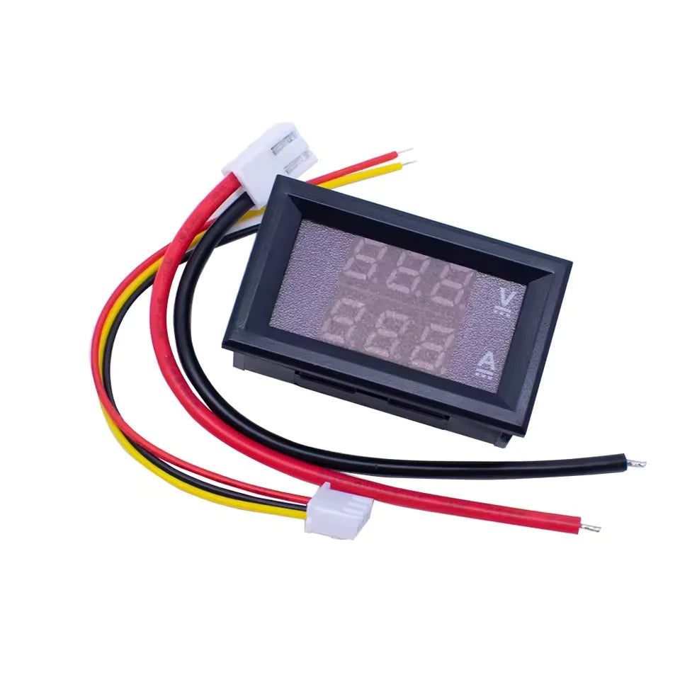 Medidor Panel Digital Voltímetro Amperímetro DC 0-100V 10A Display Dual LED Rojo/Azul 0.28"