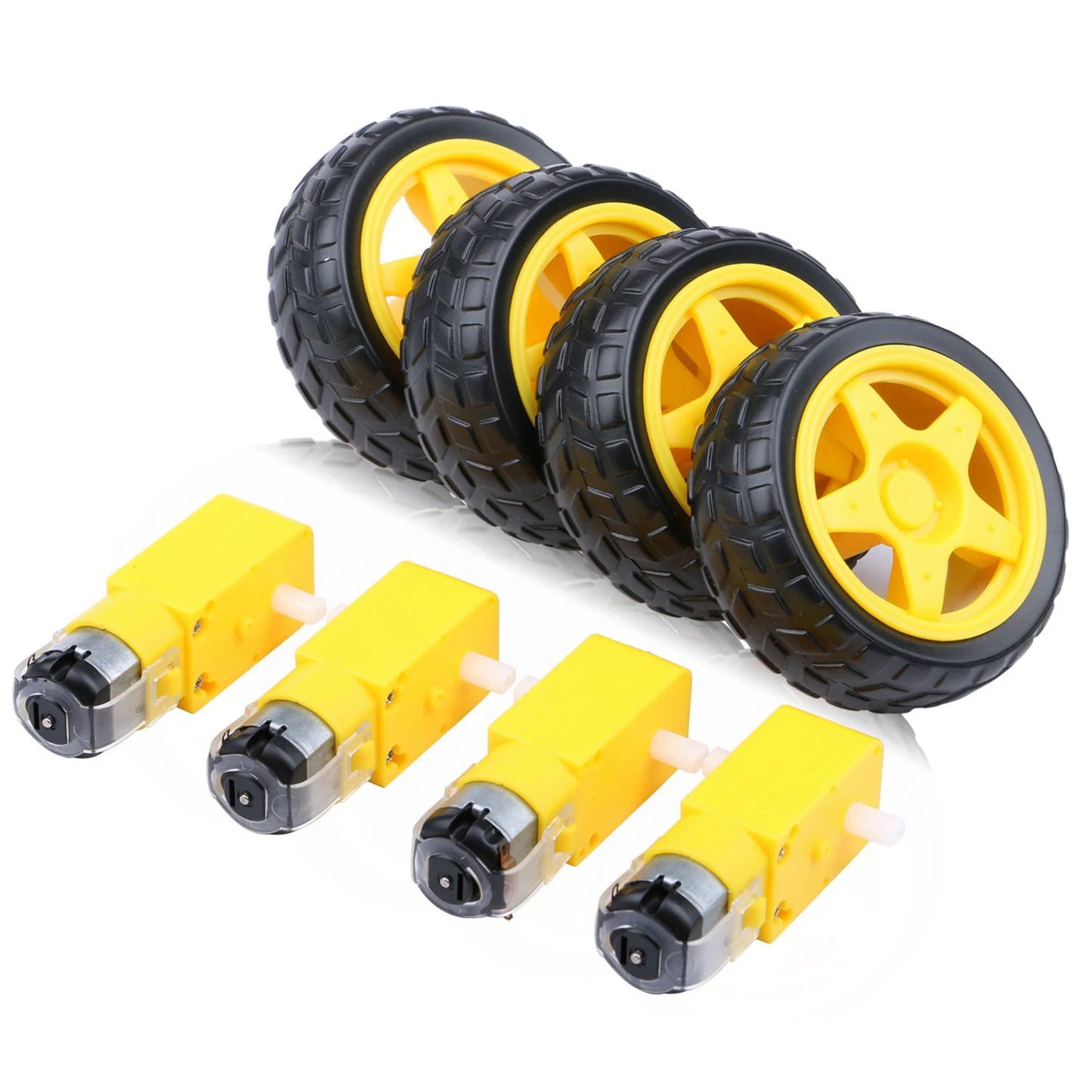 Kit Motor DC 3-6V con Caja Cambios Doble Eje (200RPM, Ratio 1:48) y Rueda Neumático para Robot Auto Inteligente Arduino DIY (4 Sets)