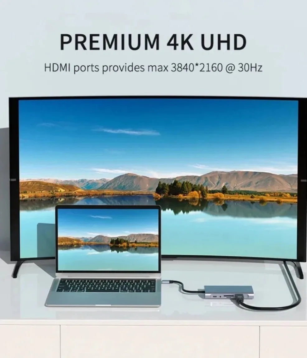 Hub USB-C Docking Station 11-en-1 Tipo-C a HDMI 4K, VGA, RJ45, PD 100W, USB para PC Accesorios Computador