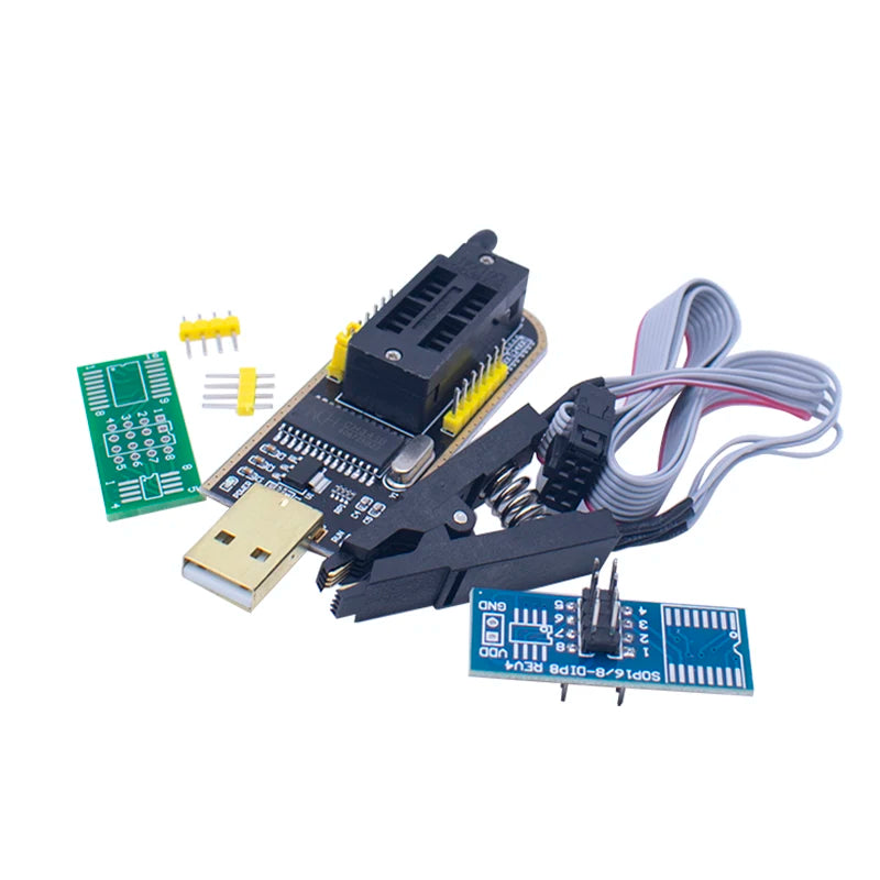 Kit Programador USB CH341 24/25 Series EEPROM Flash BIOS + Clip Test SOIC8/SOP8