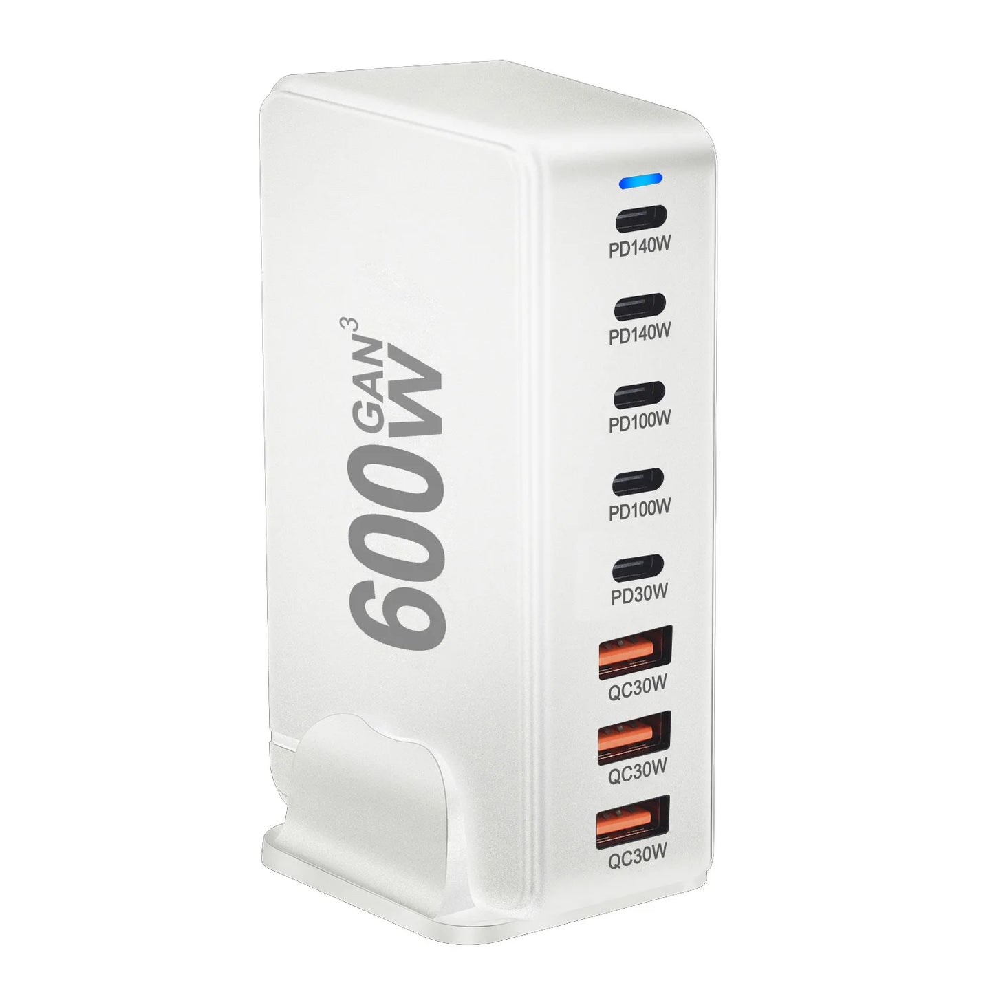 Cargador Escritorio GaN 600W PD3.1 Multifunción 28V/5A USB-C Adaptador US/EU/UK/AU Ahorro Energía
