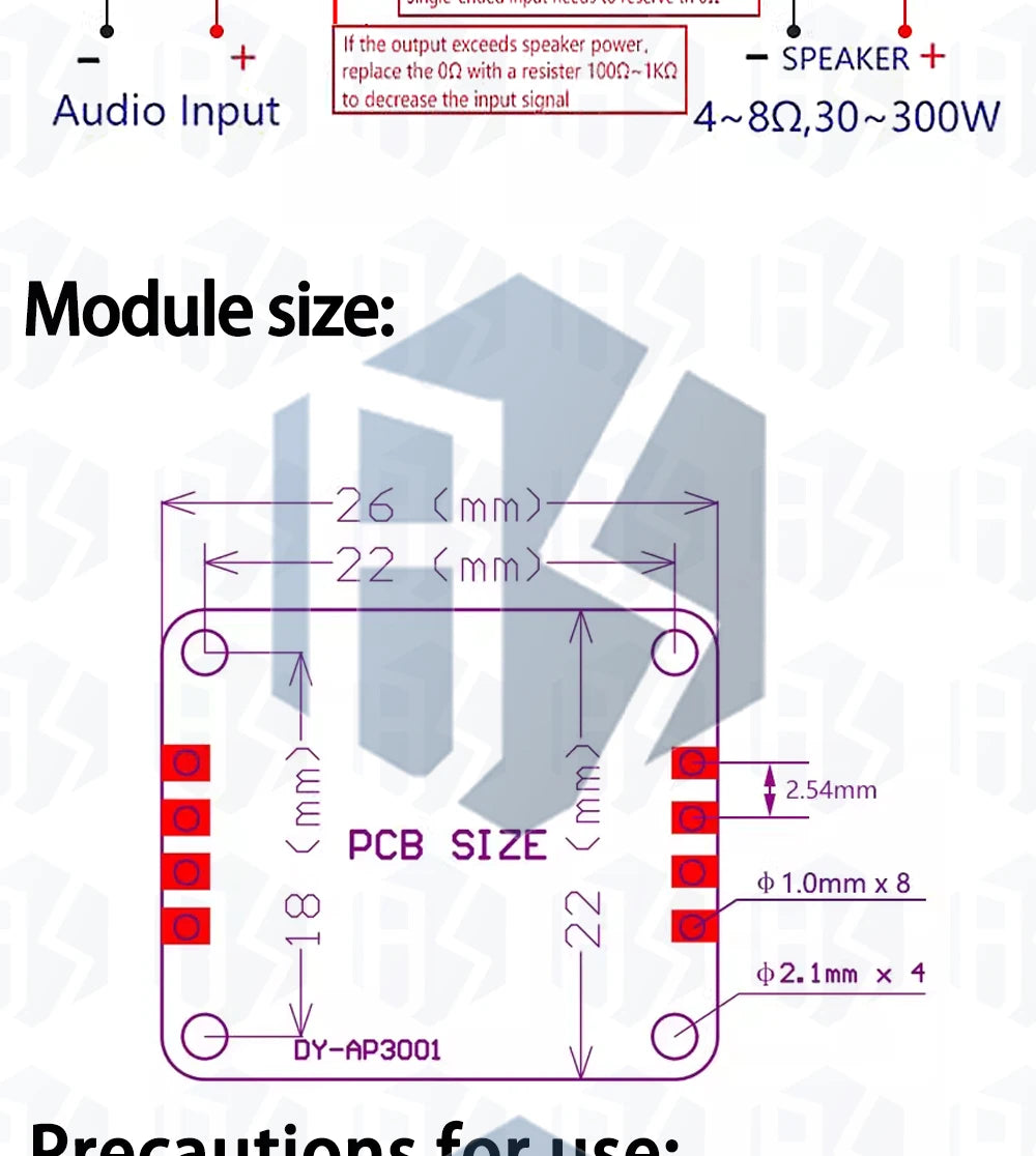 Módulo Amplificador Digital Mono Clase D Alta Potencia DC 8V-24V 4-8 Ohm (30W-300W)