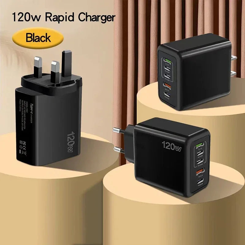 Cargador Xiaomi 120W Carga Rápida Multi 5 Puertos USB-C PD Adaptador para iPhone/Xiaomi/Samsung