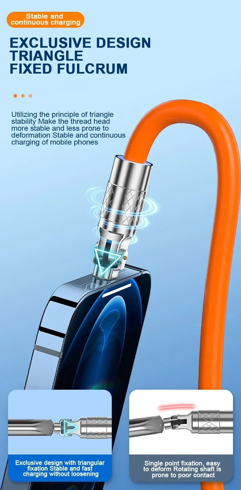 Cable Datos Silicona Grueso/Alargado Tipo C 120W 6A Carga Ultra Rápida con Rotación 180° para Huawei/Samsung/Xiaomi