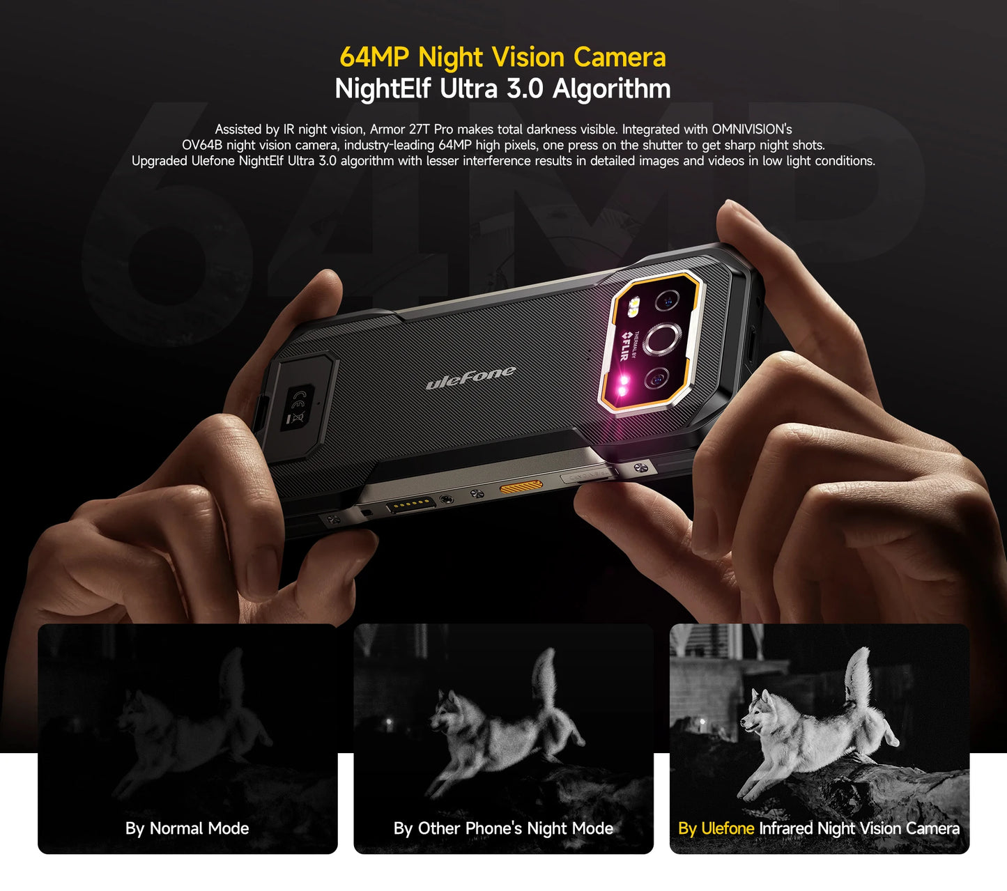 Celular Rugged Ulefone Armor 27T Pro 5G con Cámara Térmica FLIR® - 10600mAh, Android 14, 24GB/256GB, NFC