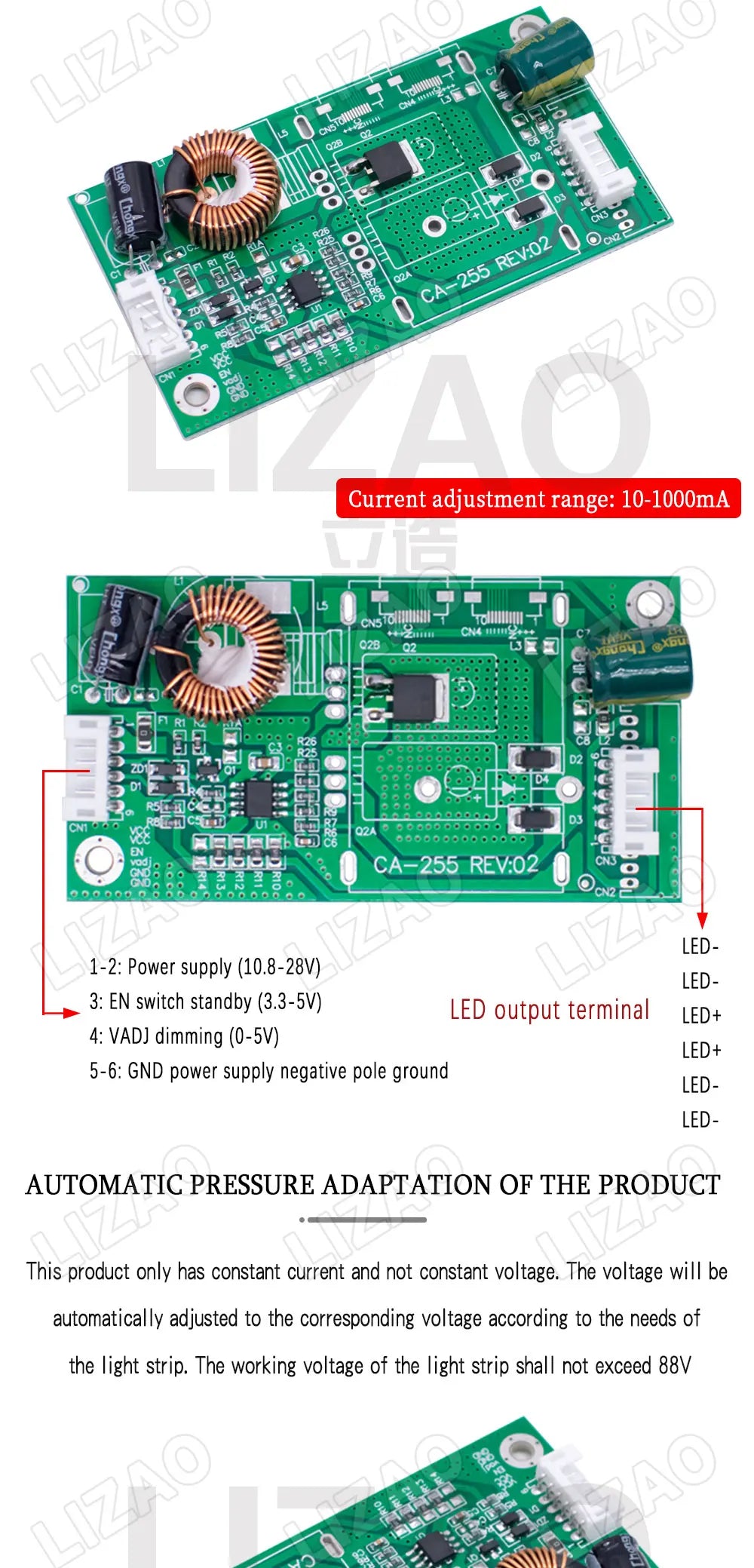 Placa Driver Backlight LED Universal CA-255 10-48" Inverter Boost Módulo Step-Up