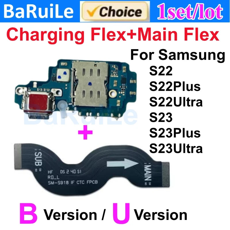 Puerto de carga flexible para Samsung S23 S22 Plus Ultra S901B S901U S906U S908B S S911B S916U S918B placa base conectar Cable USB principal