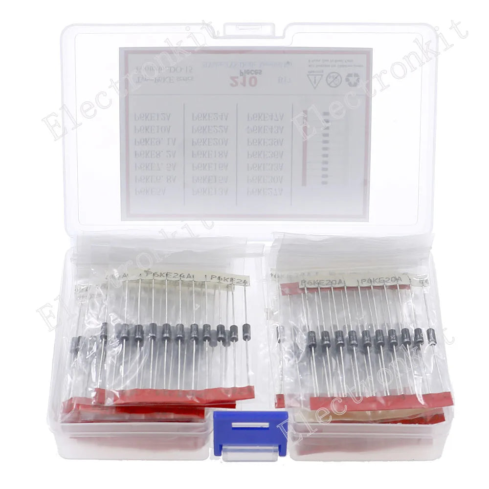 Kit Surtido Diodos TVS P6KE DO-15 - 21 Valores (5A a 47A) (Total 210 Piezas)