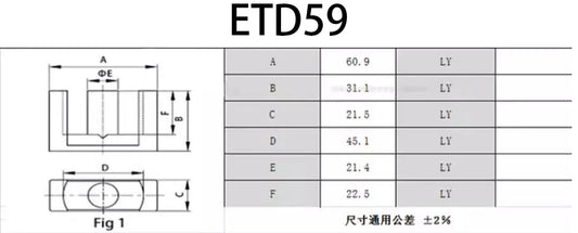 Núcleo Ferrita Suave Alta Potencia ETD44/ETD59 PC40 con Bobina Vertical/Horizontal 18 Pines