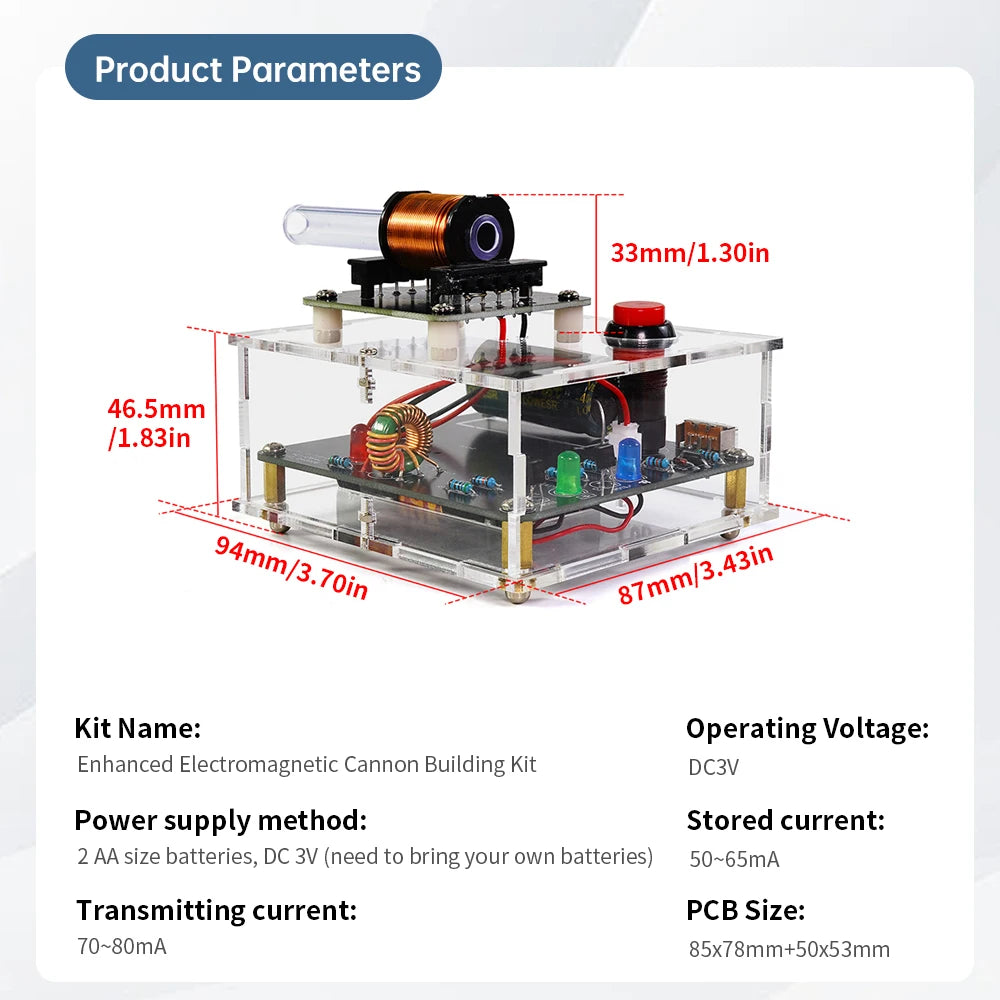 Kit DIY Cañón Electromagnético Alto Voltaje (3V DC) - Módulo Booster Bobina y PCB Práctica Soldadura