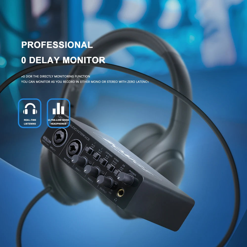 Interfaz de Audio USB Bomge U202 Preamplificador Micrófono XLR/TRS/TS 48V 32-bit/192kHz Grabación/Streaming