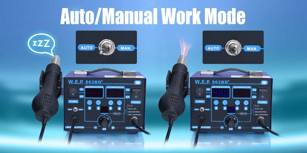 WEP 862BD+ Visible Adjustable Temperture Air Volume BGA Rework Station Hot Air Soldering Station SMD Rework Station With ESD