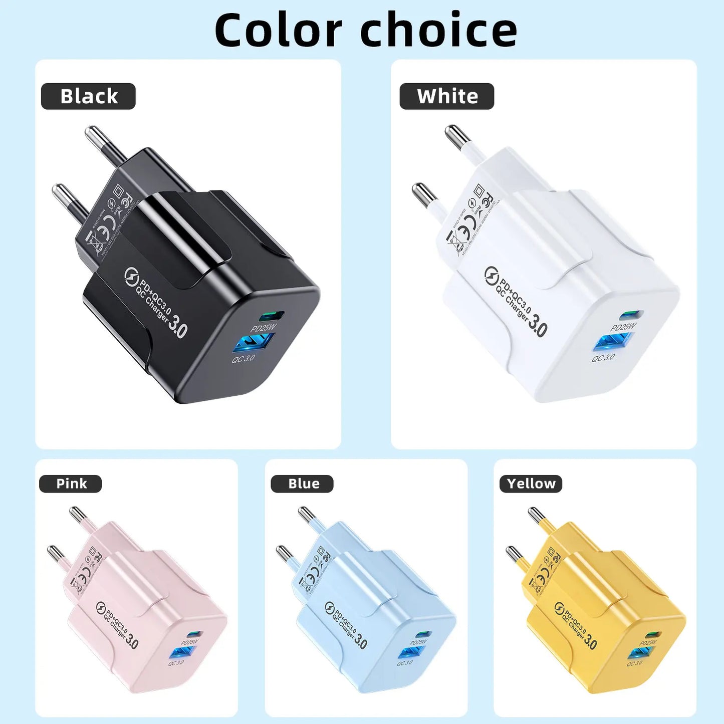 Cargador Pared Rápido PD 25W USB Tipo C (Enchufe Coreano KR) para iPhone 15 Pro Max