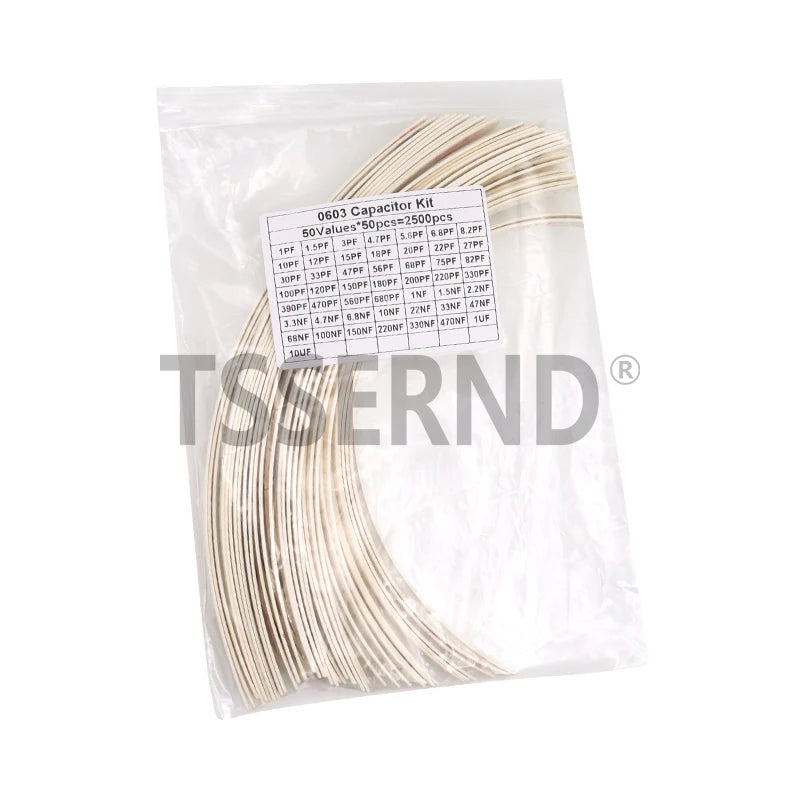 Kit Surtido Capacitor Cerámico SMD (1pF-10uF, 50 Valores, 0402/0603/0805) - Pack 2500 Piezas