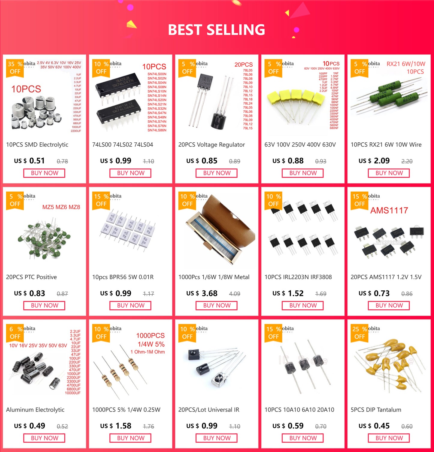 Resistencia SMD Aleación 2512 (2W, 1%, R001-R150) (10 Unidades)