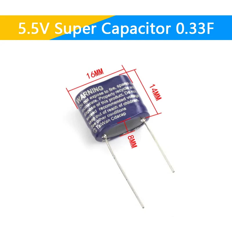 Supercapacitor Farad Tipo Combinación (0.22F-50F, 5.5V) - Unidad (Especificar Valor)