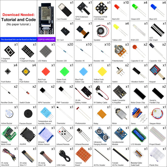 Kit Inicio Freenove Ultimate para ESP32-WROVER CAM Inalámbrico (Python/C/Java, 240 Items, 122 Proyectos, Tutorial 795 Págs)