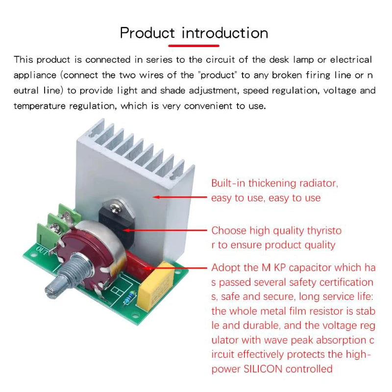 Controlador Velocidad Motor AC 110V/220V 2000W/4000W SCR Regulador Voltaje Dimmer Termostato Alta Potencia