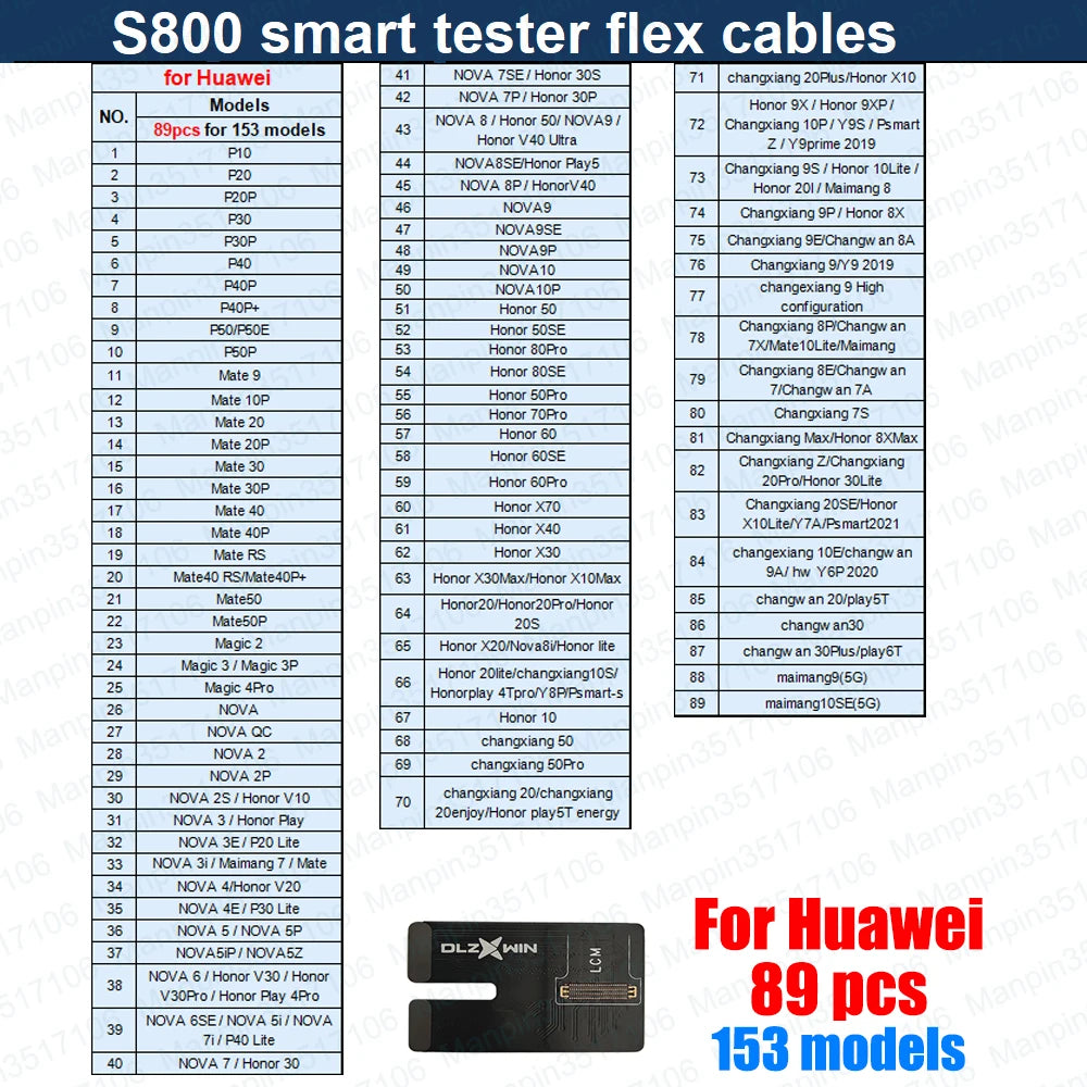 Cable Flex para Tester Pantalla Inteligente S800 - Reparación Display/Táctil/True Tone/Batería (iPhone/Samsung/Huawei/Xiaomi)