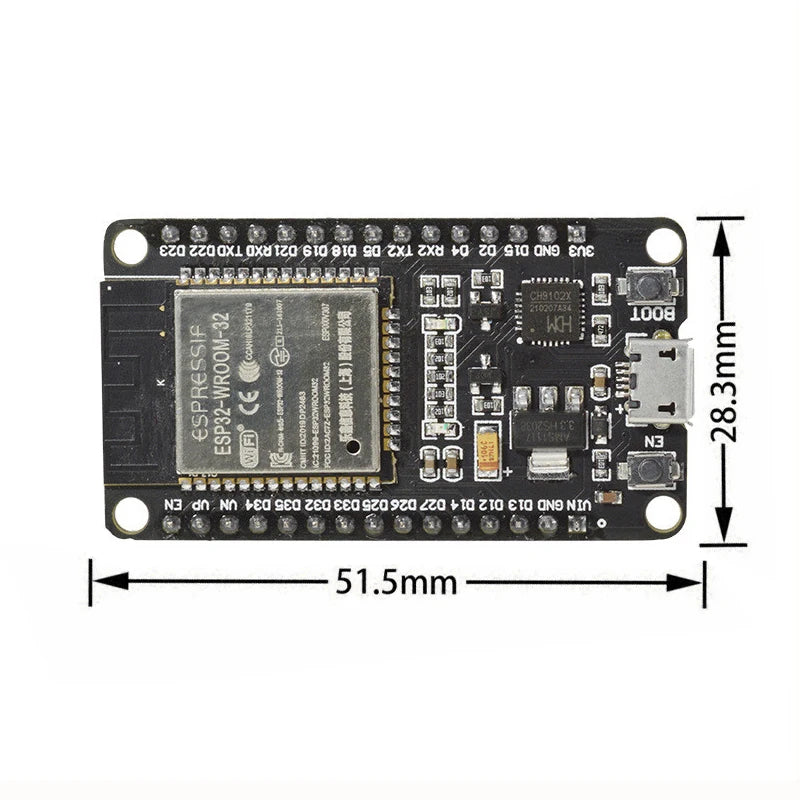 Placa Desarrollo ESP-WROOM-32 (ESP32) CPU Doble Núcleo WiFi 802.11b/g + Módulo BT Bajo Consumo