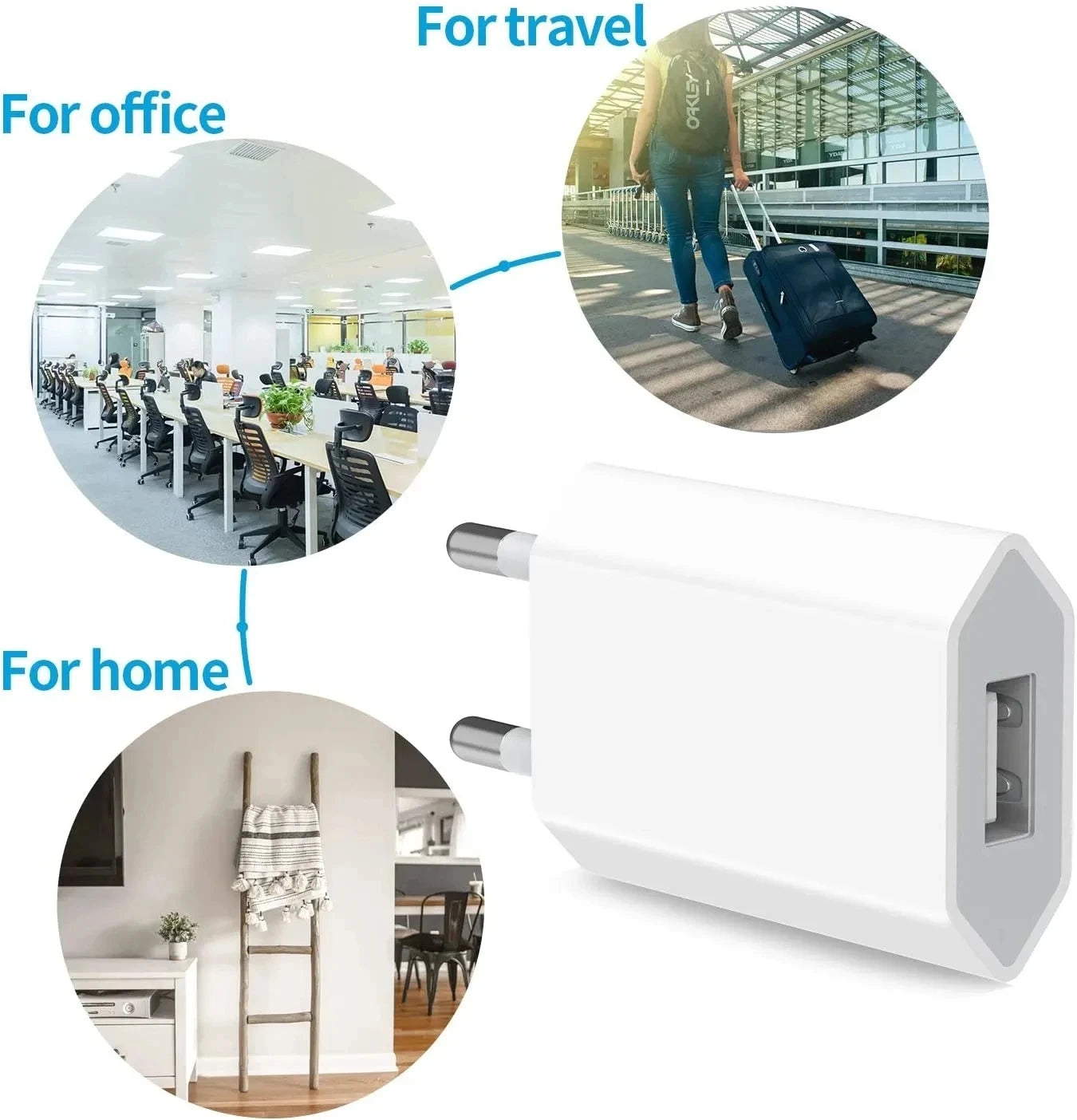 Cargador USB EU Carga Rápida para iPhone 6S-14 Pro Max/Plus/X/XR/XS con Cable Datos USB (1m/1.5m/2m)