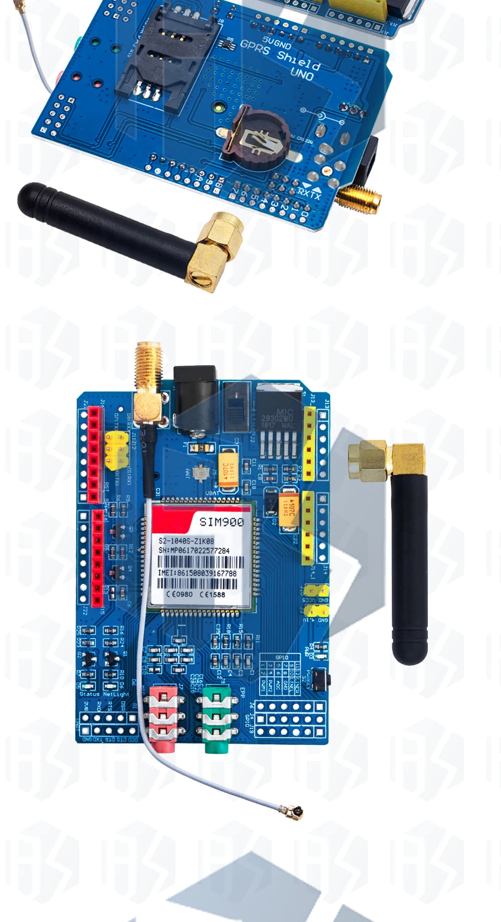 Kit Módulo GSM/GPRS SIM900 Quad-Band (850/900/1800/1900MHz) Placa Desarrollo Ultra Compacta con Antena SMA para Arduino