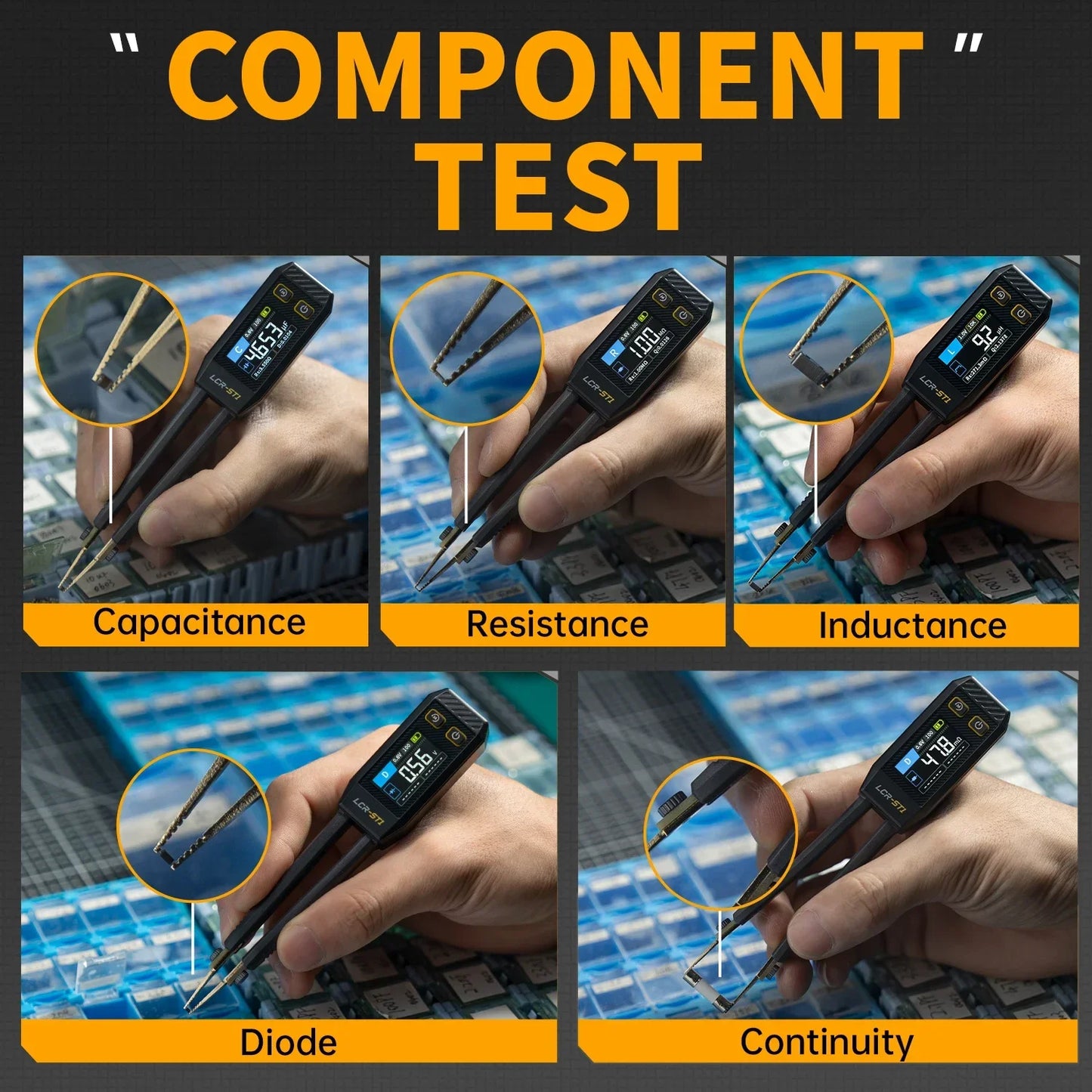 Mini Tester Inteligente FNIRSI LCR-ST1 (Tipo Pinza) - Medidor LCR/SMD/ESR, Continuidad, Diodo