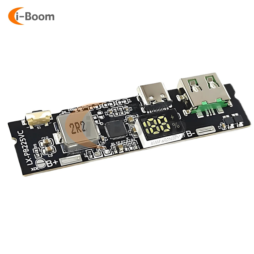 Módulo Power Bank Carga Rápida Bidireccional 22.5W DIY con Display Digital (USB/Tipo-C, Soporta VOOC)
