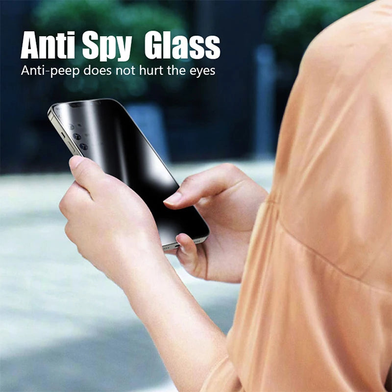 Protector Pantalla Privacidad Anti-Espía Cristal Templado para iPhone 11-15 Pro Max/13 Mini / 14 Plus (Pack 3 Unidades)