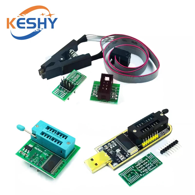 Kit Programador USB CH341B 24/25 Series EEPROM Flash BIOS + Clip Test SOIC8/SOP8