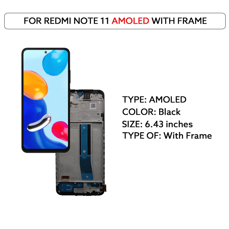 AMOLED LCD Display For Xiaomi Redmi Note 11 11S Touch Screen Digitizer Panel Assembly 2201117TG 2201117SG Screen Display Replace