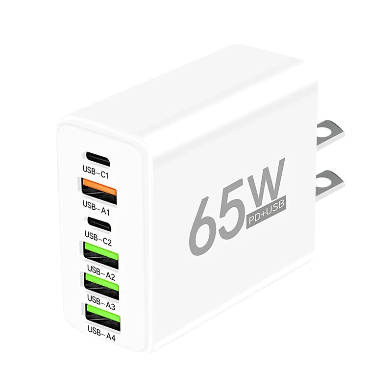 Cargador Pared USB Tipo C 6 Puertos Carga Rápida PD para iPhone 14/15 Pro Max/Samsung/Xiaomi/Huawei
