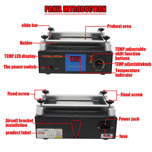 YIHUA 853A SMD BGA Rework Soldering Station Preheating Desoldering Welding Tools PCB Holder Rework Soldering Station Bottom Heat