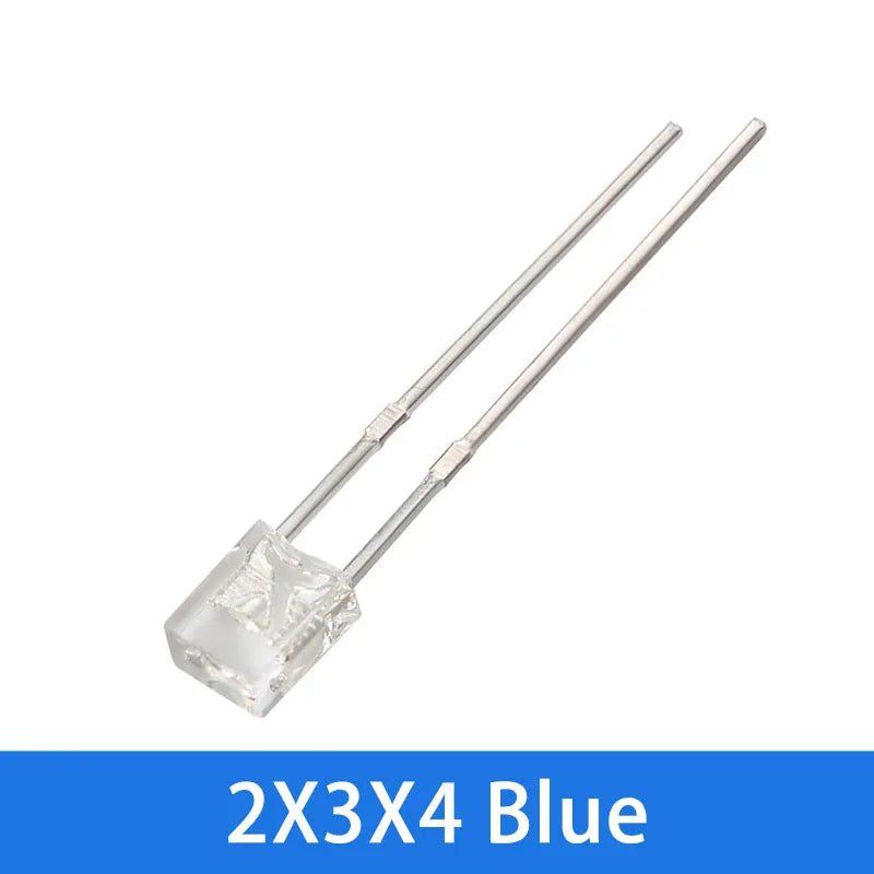 Diodo LED Transparente Luminiscente (2x3x4mm) Blanco/Verde/Rojo/Amarillo/Azul (Kit 50 Unidades)