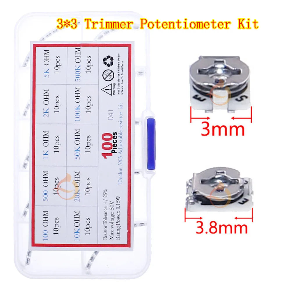 3296W 3296X RM063 RM065 3362P 3386P 3266W 3006P Trimmer Potentiometer Kit 100ohm-1M Variable Resistor Mixed set Box