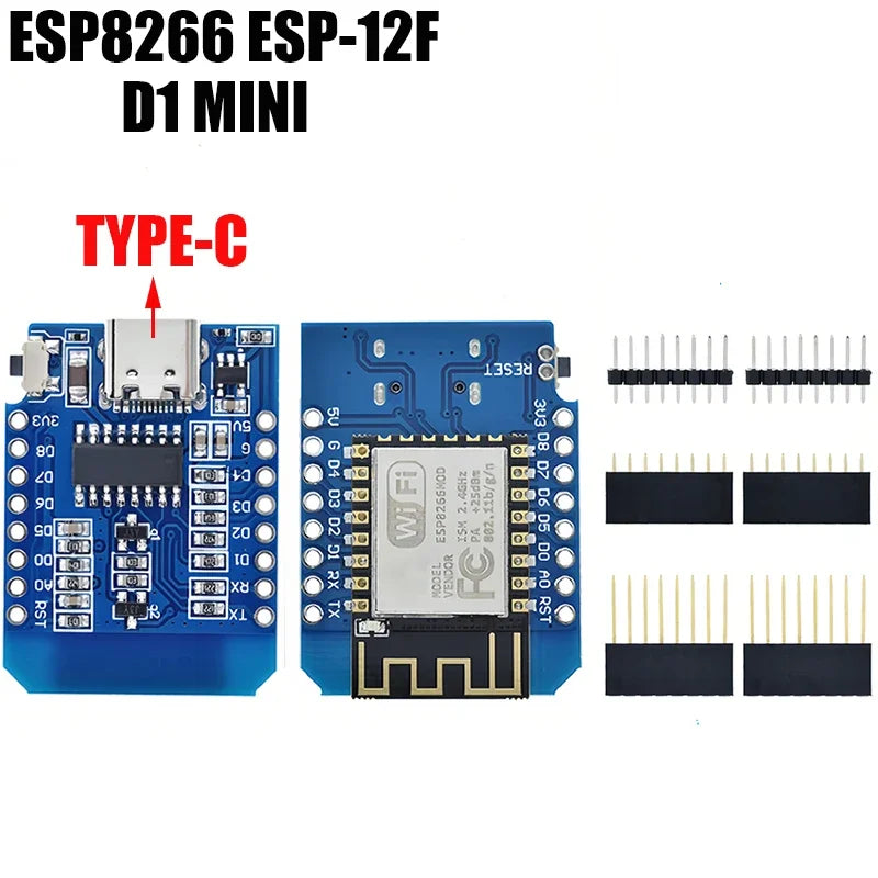 Lote 1-10 Pcs Módulo Wemos D1 Mini WiFi ESP8266 (ESP-12F) CH340G V2 USB-C/Micro Placa Desarrollo 3.3V + Pines Arduino