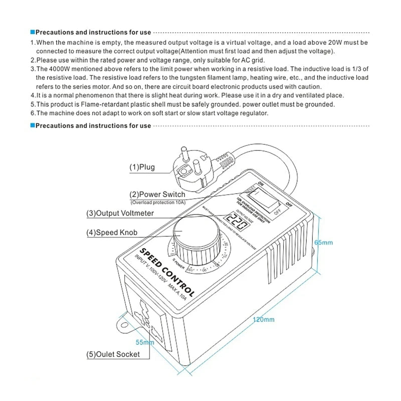 Controlador Velocidad Motor AC 220V 4000W con Display LED Regulador Voltaje Variable Router/Ventilador/Taladro