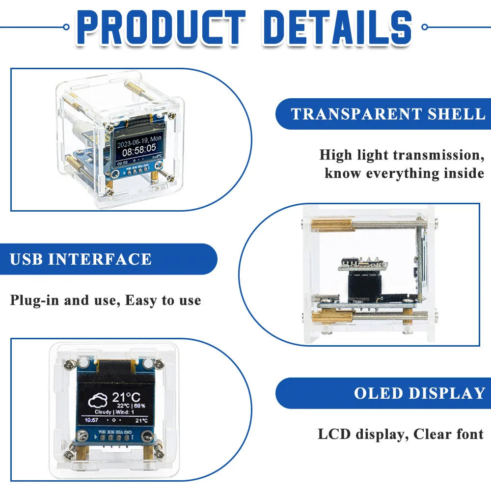 Kit DIY Mini Reloj Meteorológico WiFi ESP8266 Reloj Digital Estación Multifuncional Electrónico (Sin Soldar IC)
