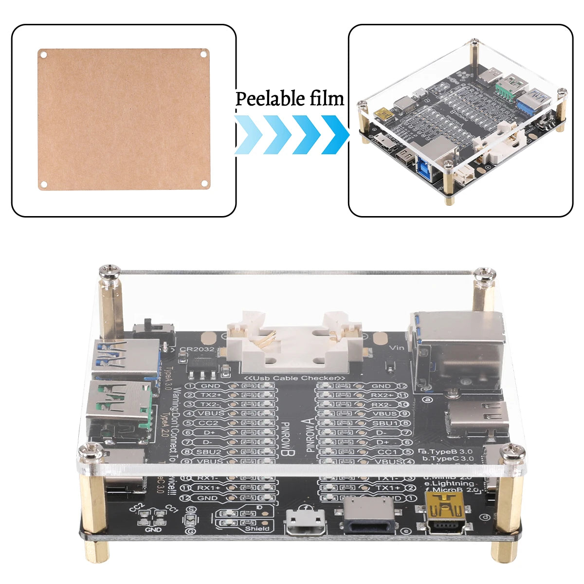 Tester Placa Prueba Cables USB (Tipo-C/B/Micro) Detección Cortocircuito/Anomalía para iOS/Android