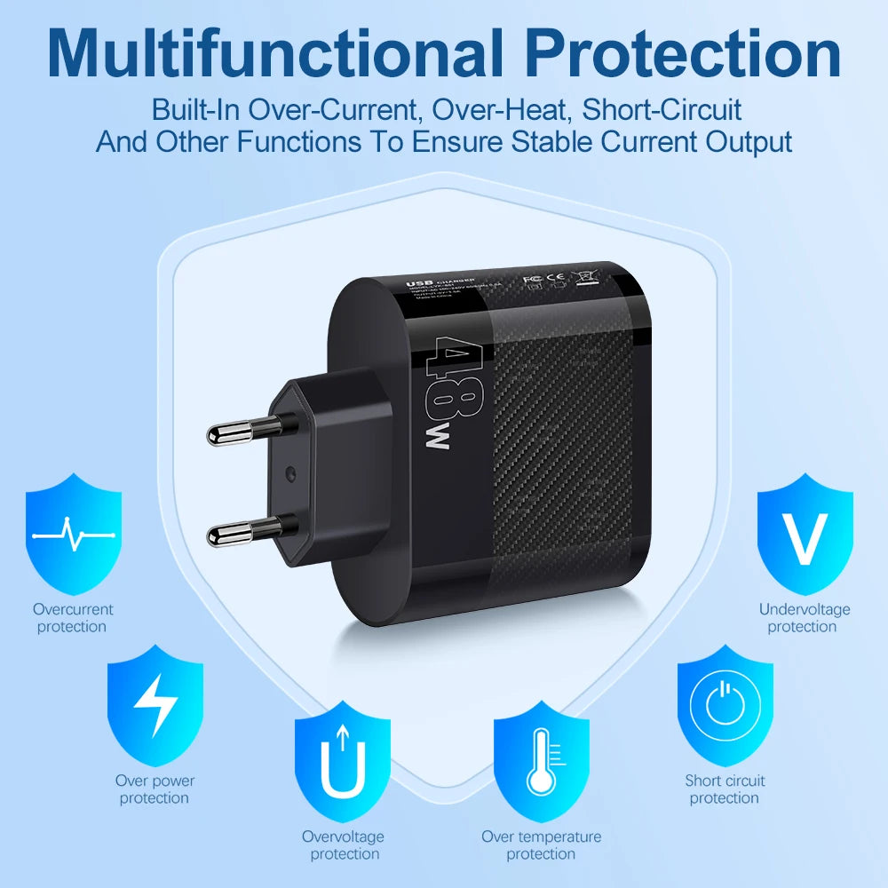Cargador Pared Rápido USB 6 Puertos (6 en 1) Adaptador Carga para Samsung S22/S23, Xiaomi