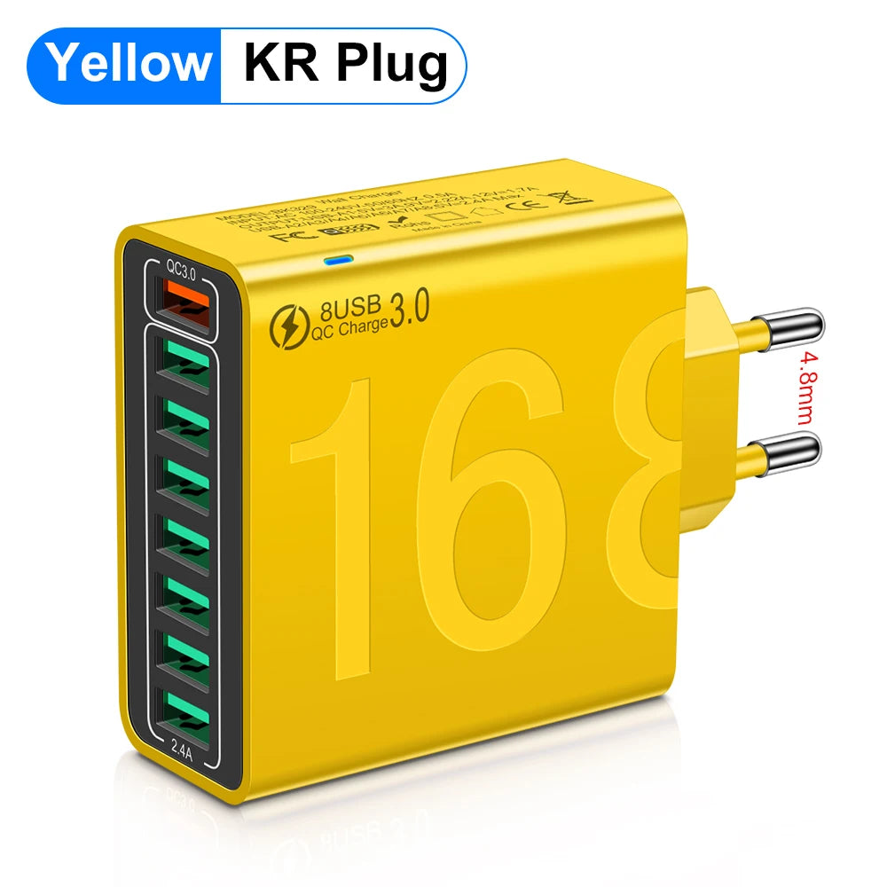 Cargador Pared Rápido USB Total 150W QC 3.0 Adaptador Carga Móvil Enchufe EU/US/KR para iPhone/Xiaomi/Huawei