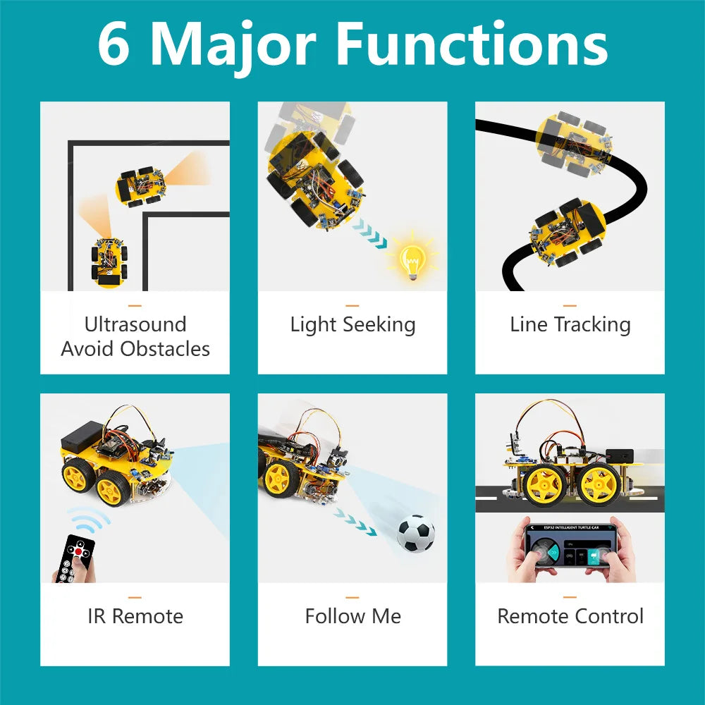 Kit Auto Robot Inteligente KUONGSHUN 4WD WiFi Multifunción ESP32 para Arduino