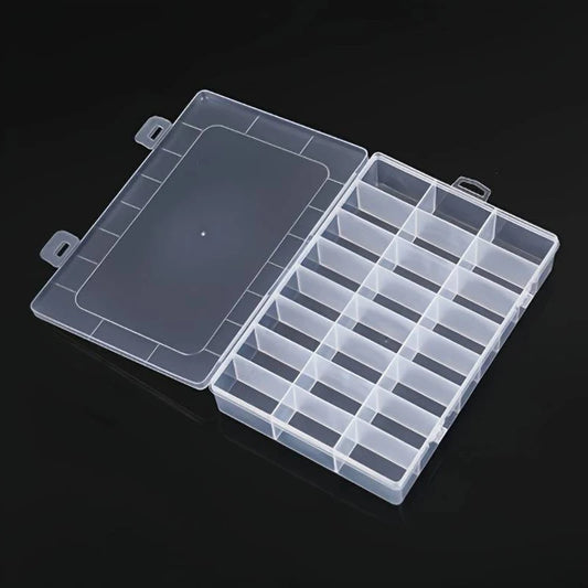 Caja Almacenamiento Transparente 24 Rejillas para Hardware/Botones/Pesca/Joyería/Accesorios/Papelería