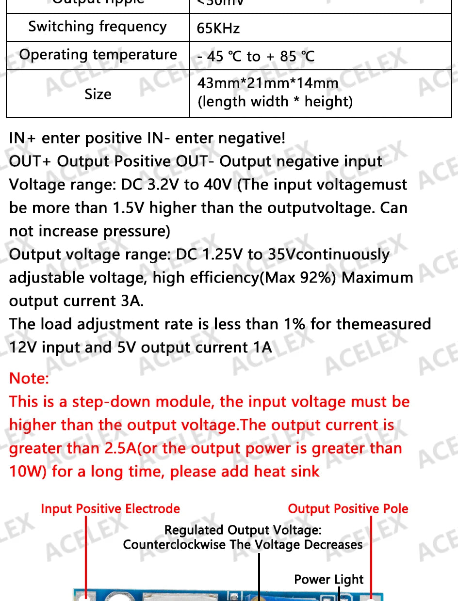 Módulo Fuente Alimentación Step-Down LM2596S DC-DC 3A Ajustable 24V/12V/5V/3V para Arduino